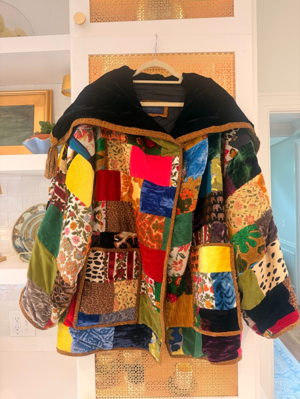 Zuzka Vintage Patchwork Velvet Hooded Shawl Collar Coat! Stunning!!!!